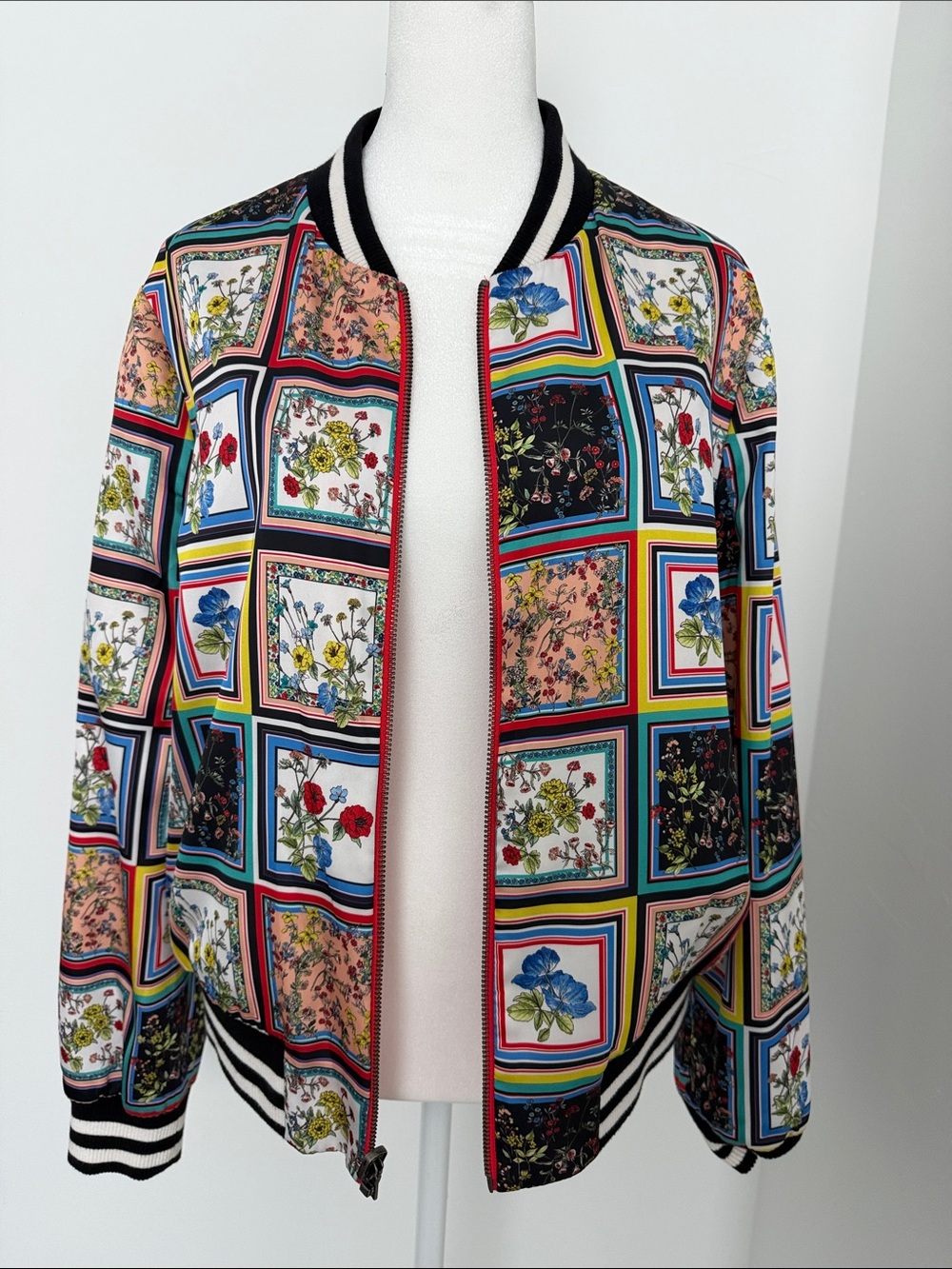 Alice + Olivia reversible Floral Patchwork Bomber Jacket Streetwear art wear
